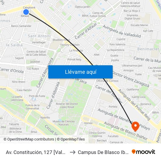 Av. Constitución, 127 [València] to Campus De Blasco Ibáñez map