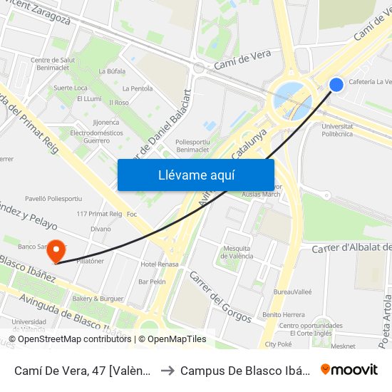 Camí De Vera, 47 [València] to Campus De Blasco Ibáñez map