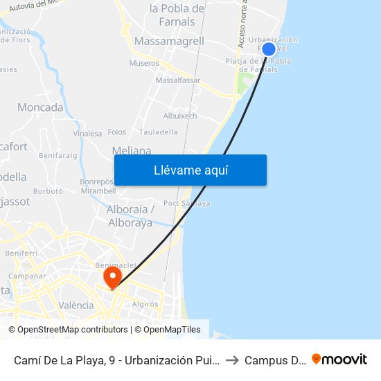 Camí De La Playa, 9 - Urbanización Puig-Val (Front Marquesina) [El Puig De Santa María] to Campus De Blasco Ibáñez map