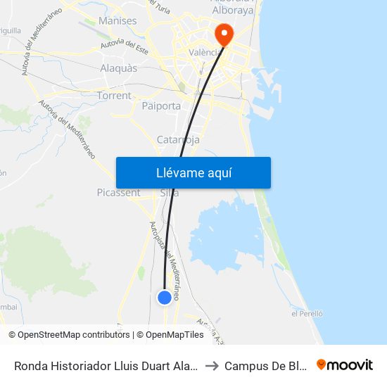 Ronda Historiador Lluis Duart Alabarta, 16 [Almussafes] to Campus De Blasco Ibáñez map