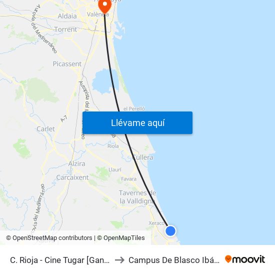 C. Rioja - Cine Tugar [Gandia] to Campus De Blasco Ibáñez map