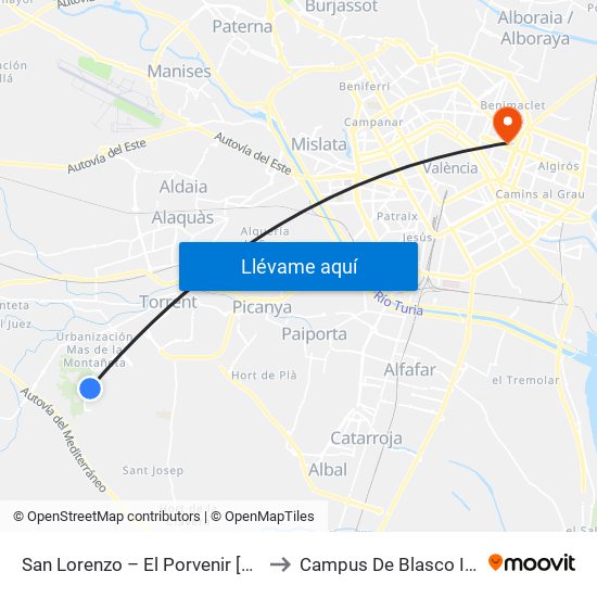 San Lorenzo – El Porvenir [Torrent] to Campus De Blasco Ibáñez map