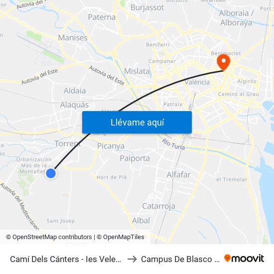 Camí Dels Cánters - Ies Veles E Vents to Campus De Blasco Ibáñez map