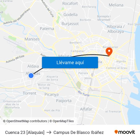 Cuenca 23 [Alaquàs] to Campus De Blasco Ibáñez map