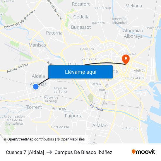 Cuenca 7 [Aldaia] to Campus De Blasco Ibáñez map
