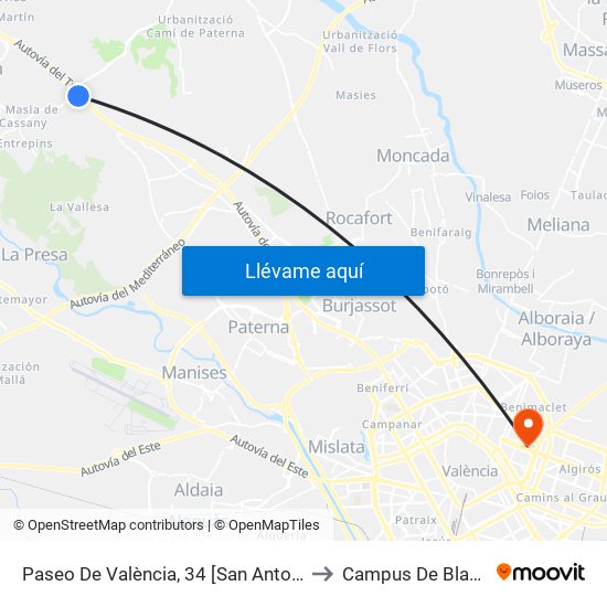 Paseo De València, 34 [San Antonio De Benagéber] to Campus De Blasco Ibáñez map