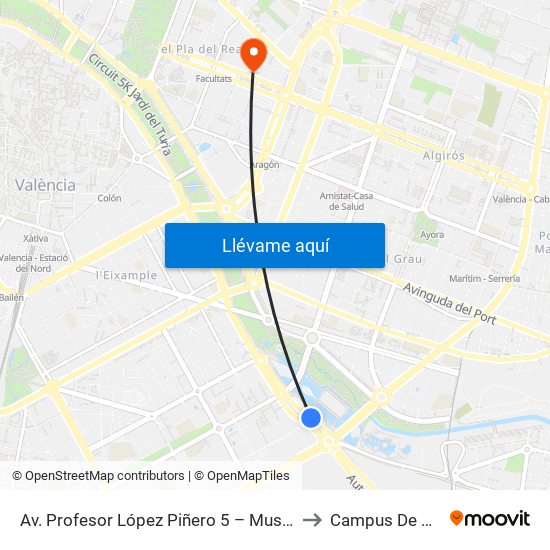 Av. Profesor López Piñero 5 – Museu De Les Ciències [València] to Campus De Blasco Ibáñez map