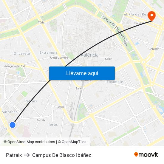 Safranar to Campus De Blasco Ibáñez map