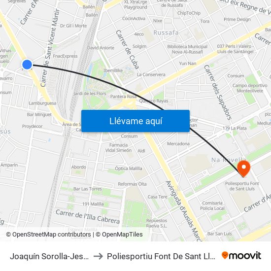 Joaquín Sorolla-Jesús to Poliesportiu Font De Sant Lluís map