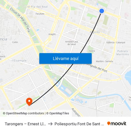Tarongers – Ernest Lluch to Poliesportiu Font De Sant Lluís map
