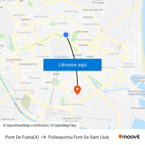 Pont De Fusta(4) to Poliesportiu Font De Sant Lluís map