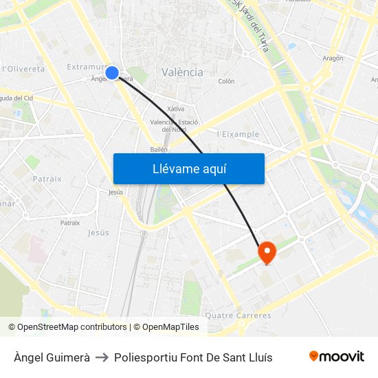 Àngel Guimerà to Poliesportiu Font De Sant Lluís map