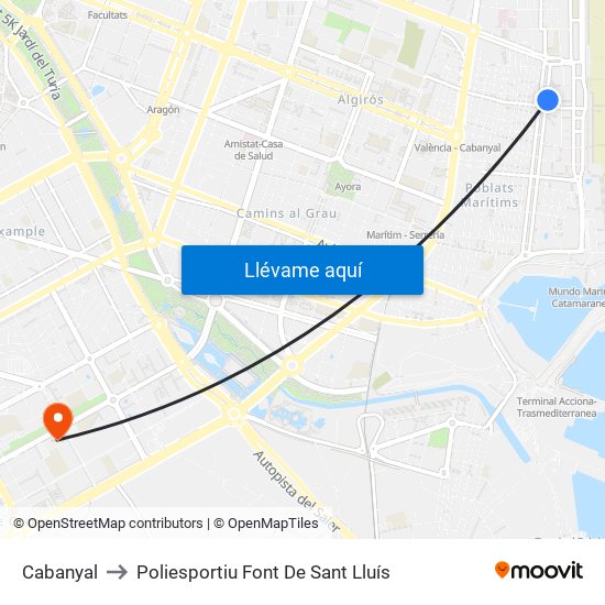 Cabanyal to Poliesportiu Font De Sant Lluís map