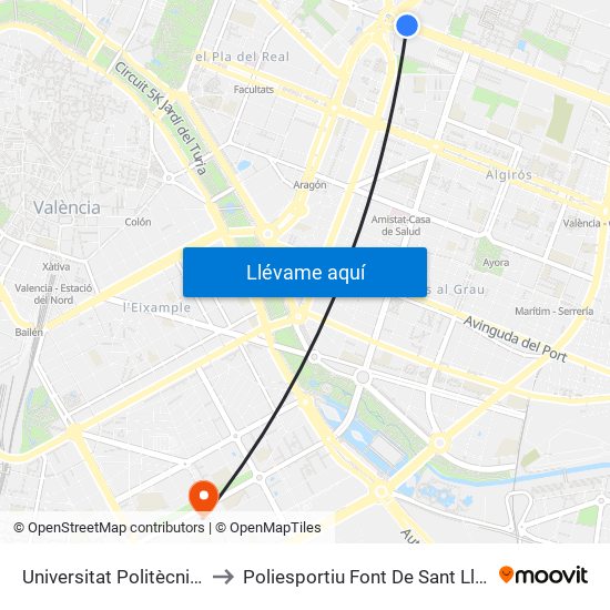 Universitat Politècnica to Poliesportiu Font De Sant Lluís map