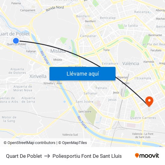 Quart De Poblet to Poliesportiu Font De Sant Lluís map