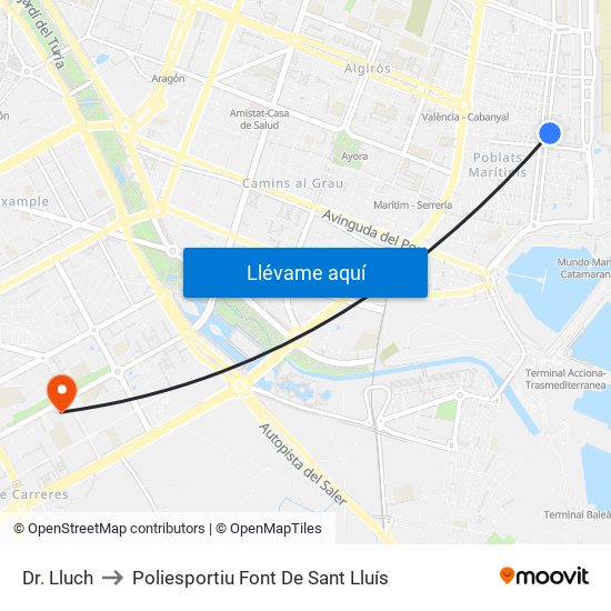 Dr. Lluch to Poliesportiu Font De Sant Lluís map