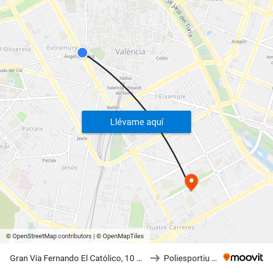Gran Vía Fernando El Católico, 10 – Estació Metro Ángel Guimerá [València] to Poliesportiu Font De Sant Lluís map