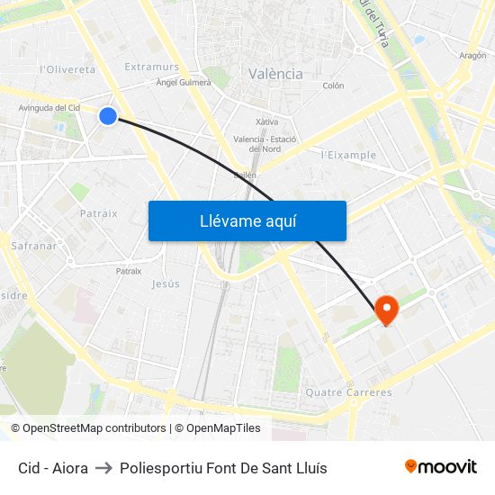 Cid - Aiora to Poliesportiu Font De Sant Lluís map