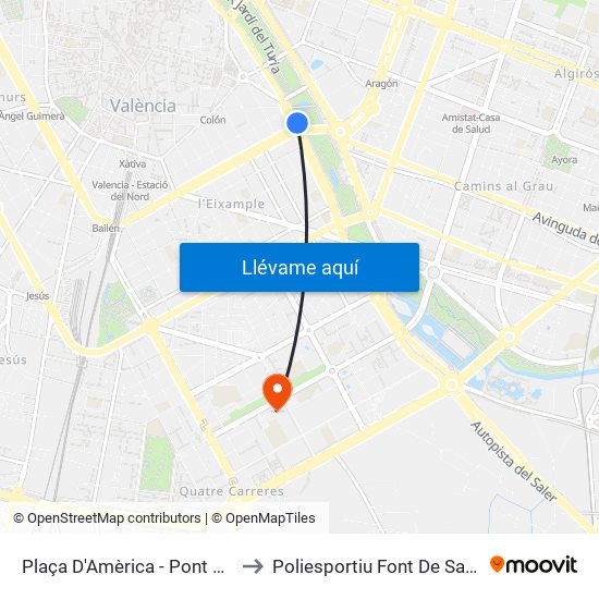 Plaça Amèrica to Poliesportiu Font De Sant Lluís map