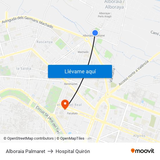 Alboraia Palmaret to Hospital Quirón map