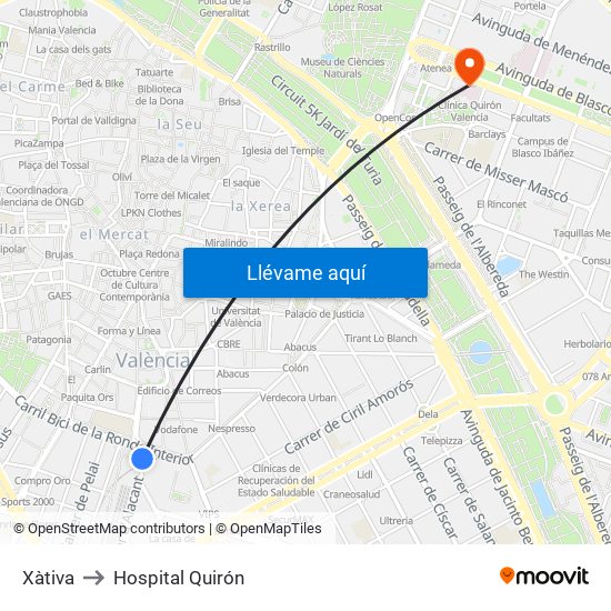 Xàtiva to Hospital Quirón map