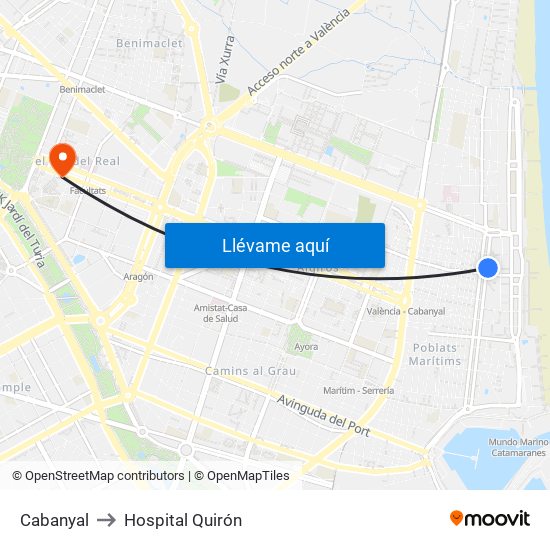 Cabanyal to Hospital Quirón map