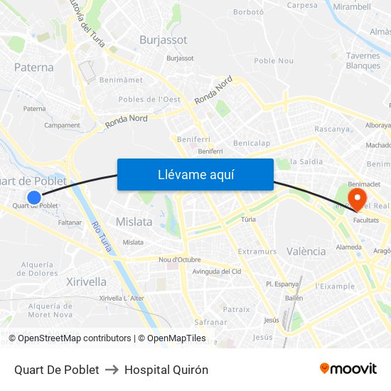 Quart De Poblet to Hospital Quirón map