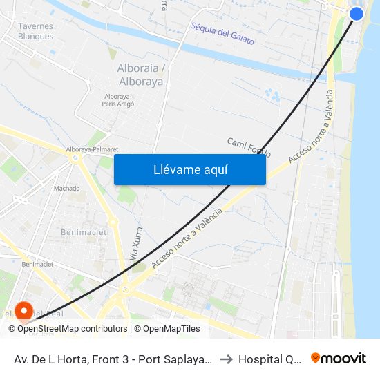 Av. De L Horta, Front 3 - Port Saplaya [Alboraia] to Hospital Quirón map