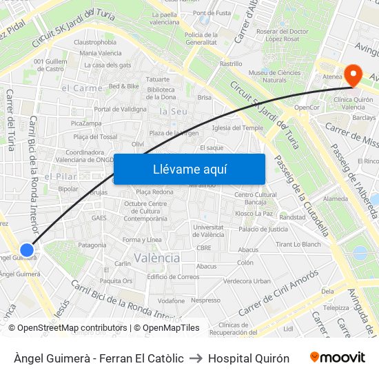 Àngel Guimerà - Ferran El Catòlic to Hospital Quirón map