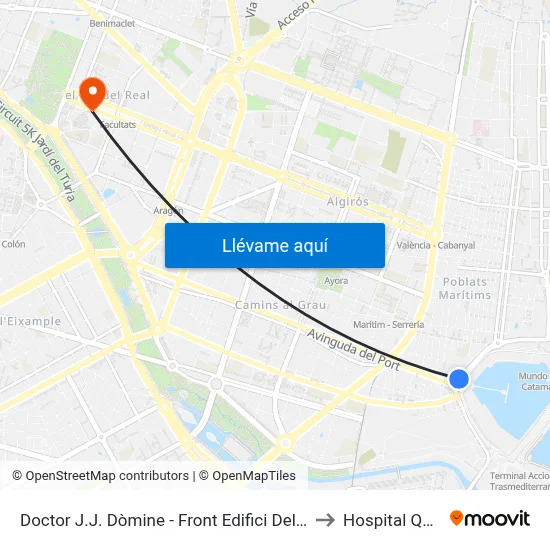 Doctor J.J. Dòmine - Front Edifici Del Rellotge to Hospital Quirón map