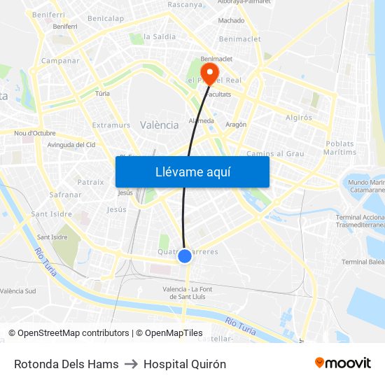Rotonda Dels Hams to Hospital Quirón map