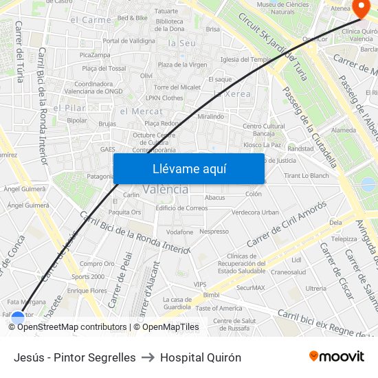 Jesús - Pintor Segrelles to Hospital Quirón map