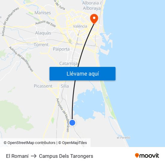 El Romaní to Campus Dels Tarongers map