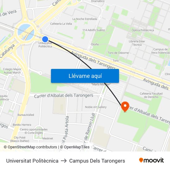 Universitat Politècnica to Campus Dels Tarongers map