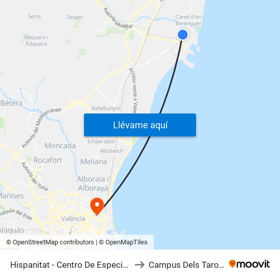 Hispanitat - Centro De Especialidades to Campus Dels Tarongers map