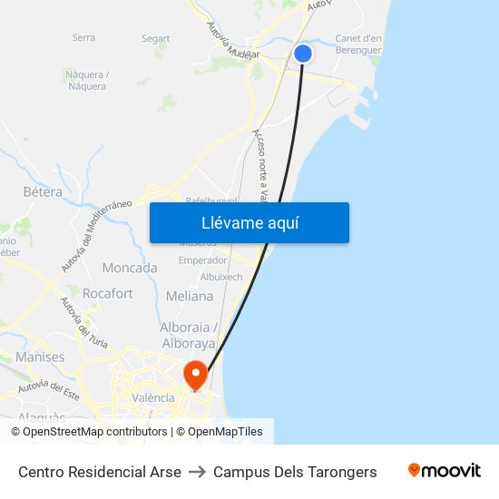 Centro Residencial Arse to Campus Dels Tarongers map