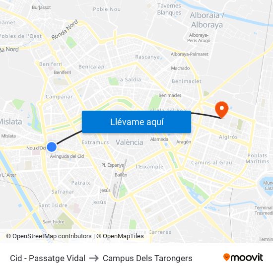 Cid - Passatge Vidal to Campus Dels Tarongers map