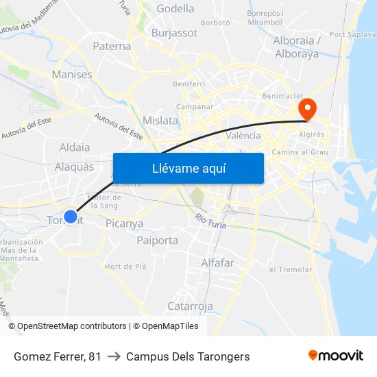Gomez Ferrer, 81 to Campus Dels Tarongers map