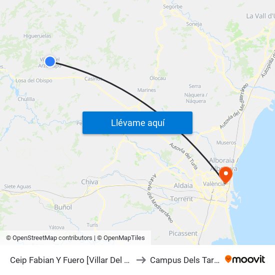 Ceip Fabian Y Fuero [Villar Del Arzobispo] to Campus Dels Tarongers map