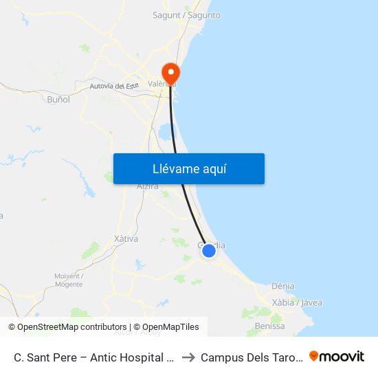 C. Sant Pere – Antic Hospital [Gandia] to Campus Dels Tarongers map