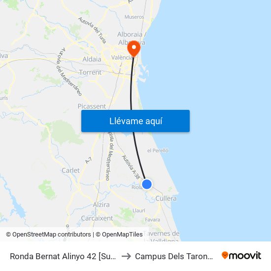 Ronda Bernat Alinyo 42 [Sueca] to Campus Dels Tarongers map