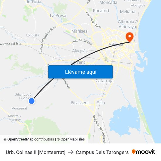 Urb. Colinas II [Montserrat] to Campus Dels Tarongers map