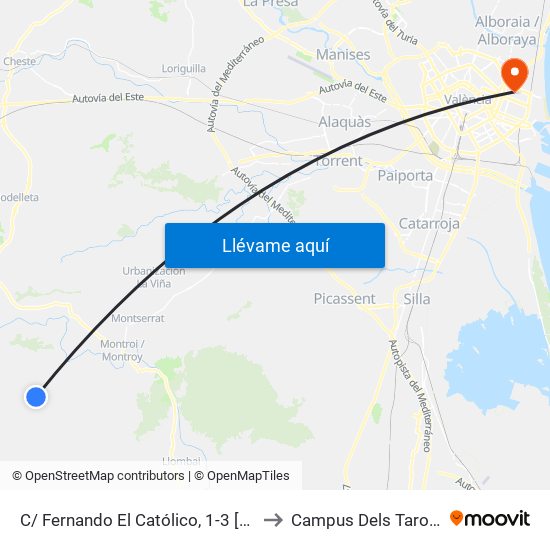 C/ Fernando El Católico, 1-3 [Montroi] to Campus Dels Tarongers map