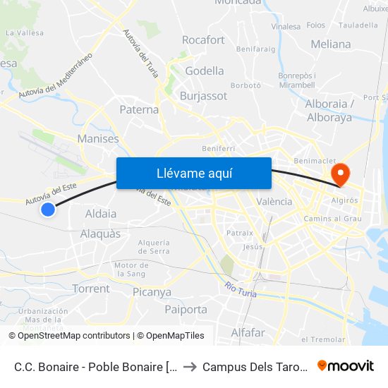 C.C. Bonaire - Poble Bonaire [Aldaia] to Campus Dels Tarongers map