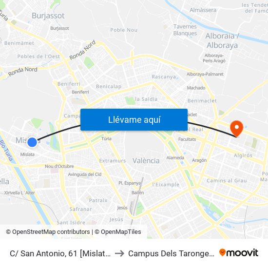 C/ San Antonio, 61 [Mislata] to Campus Dels Tarongers map