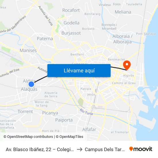 Av. Blasco Ibáñez, 22 – Colegio [Aldaia] to Campus Dels Tarongers map