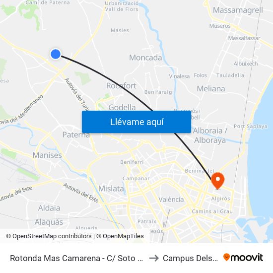 Rotonda Mas Camarena - C/ Soto De Camarena [Paterna] to Campus Dels Tarongers map