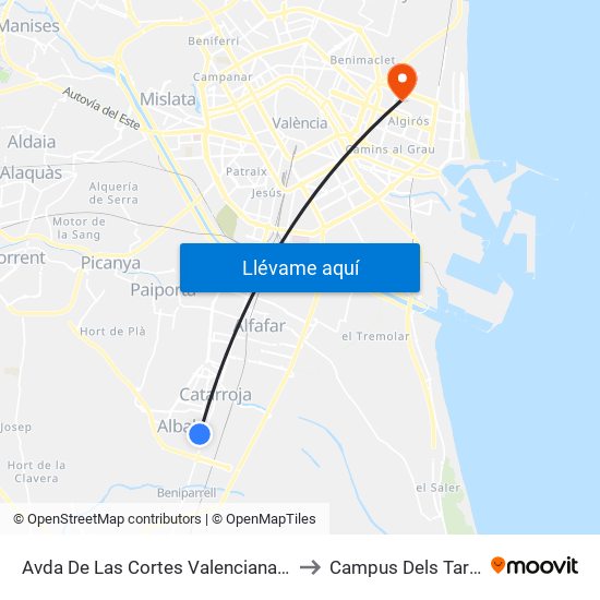 Avda De Las Cortes Valencianas 84 [Albal] to Campus Dels Tarongers map
