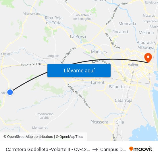 Carretera Godelleta -Velarte II - Cv-424 Pk 10+600 Descendente [Godelleta] to Campus Dels Tarongers map