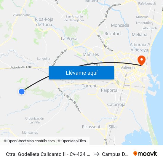 Ctra. Godelleta Calicanto II - Cv-424 Pk 5+750 Descendente [Godelleta] to Campus Dels Tarongers map
